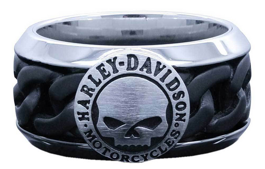 Harley-Davidson Men's Black Steel Chain Willie G Skull H-D Ring HSR0030