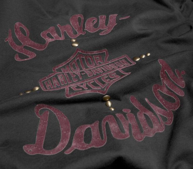 Harley Davidson Women's Flocked Banner Logo Henley - 96188-20VW